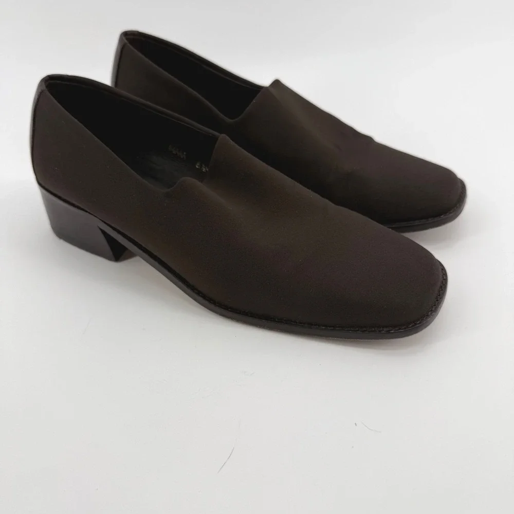 Donald J Pliner Vtg Brown Stretch Fabric Square Toe Loafers‎ Made in Spain 6.5